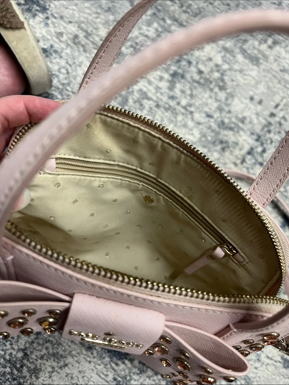 Kate Spade pale pink studded crossbody satchel